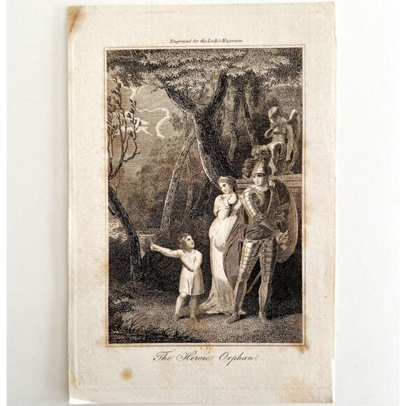 The Heroic Orphan With Knight Engraving 1810s Georgian Regency Era Art DWEE18 - Picture 2 of 2